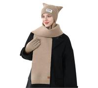 Juego de gorro, bufanda y guantes para mujer, gorro de invierno para mujer, gorro con pompón, gorro térmico cálido con gorro, guantes para pantalla táctil, bufanda larga de punto 3 en 1 para clima