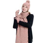 Juego de gorro, bufanda y guantes para mujer, gorro de invierno para mujer, gorro con pompón, gorro térmico cálido con gorro, guantes para pantalla táctil, bufanda larga de punto 3 en 1 para clima