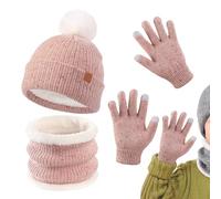 Juego de gorro, bufanda y guantes para niños | gorro bufanda guantes de invierno para frío | Juego térmico suave para invierno | para niños, machos y mujeres, Rosa, Fare riferimento alla descrizione