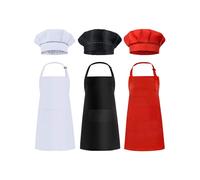 Juego de gorro de chef para niños de 6 piezas para cocinar, hornear, pintar, blanco + negro + rojo