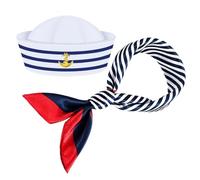 Juego de gorro de marinero y bufanda, gorro de capitán a rayas azules y blancas, gorro de marinero para mujer y hombre, gorro de capitán, yate para fiestas, cosplay, fiesta de disfraces, adultos,