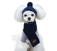 Juego de gorro y bufanda para mascotas, tejido cálido de invierno para perros y gatos (S, azul marino)