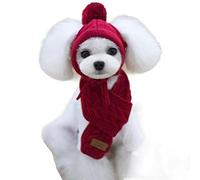 Juego de gorro y bufanda para mascotas, tejido cálido de invierno para perros y gatos (S, rojo)