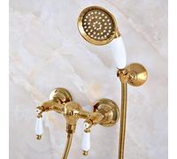Juego de grifería con Cabezal de Ducha de Mano para baño, de latón, Color Dorado Pulido de Lujo, Mezclador, manijas Dobles de cerámica, Mna986