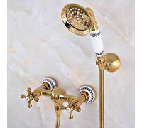 Juego de grifería con Cabezal de Ducha de Mano para baño, de latón, Color Dorado Pulido de Lujo, Mezclador, manijas Cruzadas Dobles, Mna971
