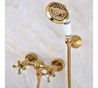 Juego de grifería con Cabezal de Ducha de Mano para baño, de latón, Color Dorado Pulido de Lujo, Mezclador, manijas Cruzadas Dobles, Mna967