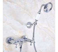 Juego de grifería con Cabezal de Ducha de Mano para baño montado en la Pared de latón Cromado Pulido, Grifo Mezclador, manijas Cruzadas Dobles Mna768