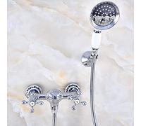 Juego de grifería con Cabezal de Ducha de Mano para baño montado en la Pared de latón Cromado Pulido, Grifo Mezclador, manijas Cruzadas Dobles Mna772