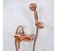 Juego de grifería con Cabezal de Ducha de Mano para baño montado en la Pared de latón y Cobre Rojo Antiguo, Grifo Mezclador con Palanca de un Solo Mango Mna289