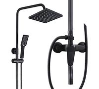Juego de grifería de Ducha de latón de Lujo para Alta presión: Cabezal de Lluvia Mural + rociador de Mano (embellecedor Incluido) (Cuadrado, 4 Funciones)