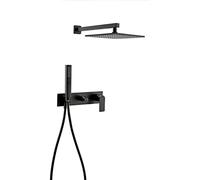 Juego de grifo de ducha clásico, grifo de baño negro mate de latón, 2 funciones, interruptor doble, juego de ducha de lluvia oculta de agua fría y caliente con cabezal de ducha y manguera de ducha, 1
