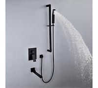 Juego de Grifo de Ducha de baño de latón montado en la Pared, Cabezal de Ducha + grifos mezcladores, Cepillo de Ducha de Mano, grifos de baño Dorados y Negros - (Color: Gris Claro)