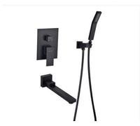 Juego de Grifo de Ducha de baño de latón montado en la Pared, Cabezal de Ducha + grifos mezcladores, Cepillo de Ducha de Mano, grifos de baño Negros Dorados - (Color: Verde)