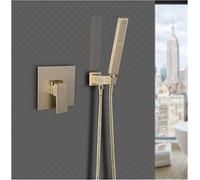 Juego de Grifo de Ducha de baño montado en la Pared de latón Cabezal de Ducha + grifos mezcladores Cepillo de Ducha de Mano grifos de baño Negros Dorados - (Color: Blanco)