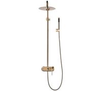 Juego de grifo de ducha de baño, sistema de ducha de latón cepillado montado en la pared, grifos de ducha de 10 pulgadas, cabezal de ducha de lluvia y cabezal de ducha de mano con kit de manguera de