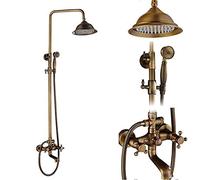 Juego de Grifo de Ducha de latón Antiguo de 8 Pulgadas con Columna de Ducha de cerámica de Porcelana, caño de baño Giratorio, perillas Dobles, Grifo Mezclador, Kit Completo d,