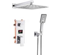 Juego de grifo de ducha digital con pantalla LCD, mezclador de 2 vías, sistema de ducha para bañera, acabado cromado, elegante actualización de baño, control instantáneo de temperatura del agua