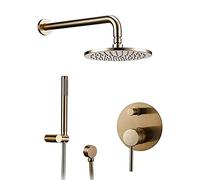 Juego de grifo de ducha Golded Gold, Sistema de ducha de latón montada en la pared, Toque de batidora de latón, cabezal de ducha con ducha de mano, 8 pulgadas LWX