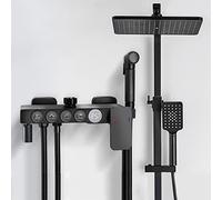 Juego de grifo de ducha negro mate con boquilla oculta para bañera, pantalla digital LED, sistema de ducha de 4 funciones, grifo de bañera montado en la pared, pulverizador de mano de 3 ajustes.