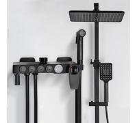 Juego de grifo de ducha negro mate con boquilla oculta para bañera, pantalla digital LED, sistema de ducha de 4 funciones, grifo de bañera montado en la pared, pulverizador de mano de 3 ajustes.
