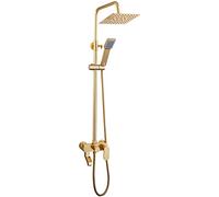 Juego de grifo de ducha, sistema de ducha dorado de triple función, con cabezal de ducha tipo lluvia, rociador de mano ajustable y caño para bañera, juego de cabezales de ducha fijos para baño, juego