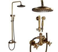 Juego de grifos de ducha antiguos de latón de 8 pulgadas, columna de ducha de cerámica de porcelana giratoria, boquilla de baño con doble perilla, kit de grifo mezclador de baño, latón antiguo C01