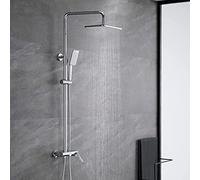 Juego de grifos de ducha expuestos, cabezal de ducha de lluvia de ABS con pulverizador de ducha de mano, sistema de ducha de mango de mango montado en la pared con bañera, pistola gris, cromo LWX
