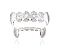 Juego de Grillz Superior e Inferior con Forma CorazóN de PóKer y Diamantes Chapados en Oro, DecoracióN Dental ExtraíBle con Acabado Dorado/Plateado(Silver)