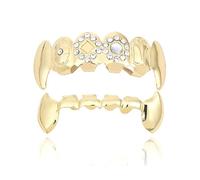 Juego de Grillz Superior e Inferior con Forma CorazóN de PóKer y Diamantes Chapados en Oro, DecoracióN Dental ExtraíBle con Acabado Dorado/Plateado(Gold)
