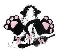Juego de guantes de felpa para orejas de gato, diadema, cola, lazos con campanas, hermosos accesorios de cosplay