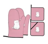 Juego de guantes de horno y alfombrilla resistente al calor, para disfrazarse como un lindo gatito impreso guantes para hornear adecuados para cocina y hornear