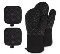 Juego de guantes de horno y alfombrillas resistentes al calor, guantes de cocina antideslizantes resistentes a altas temperaturas, 4 piezas, resistentes al calor hasta 250 °C, adecuados para cocinar