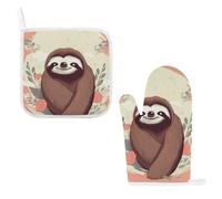 Juego de guantes de horno y soportes para ollas, 2 piezas, guantes de barbacoa de algodón grueso para cocinar y hornear, parrilla, chimenea, horno, estufa, lindo, You are Awesome Sloth, guante de