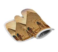 Juego de guantes de horno y soportes para ollas de los antiguos egipcios, guantes de horno suaves, soportes para ollas de cocina, resistentes al calor, juego de decoración para cocinar y hornear