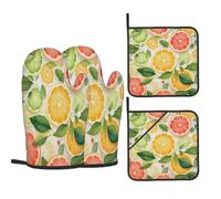 Juego de guantes de horno y soportes para ollas de naranja y pomelo y rodajas de limón