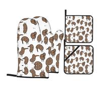 Juego de guantes de horno y soportes para ollas, guantes de cocina con estampado de pájaros kiwi, guantes de cocina de alta resistencia al calor