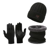 Juego de guantes de lana para invierno, otoño e invierno, cálido, a la moda, bufanda y guantes gruesos para ciclismo, Negro, Altoa única