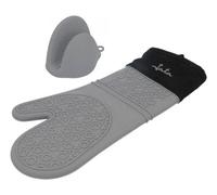 JATA HOGAR HACC4524 - Manoplas Horno. Guantes Cocina Resistentes al Calor y al Frío. Antideslizantes y Flexibles. Incluye Pinza de Silicona. Uso Ambidiestro