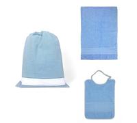 Juego de guardería de 3 piezas en puro algodón con tela Aida para bordar - Saco + babero + toalla - Azul
