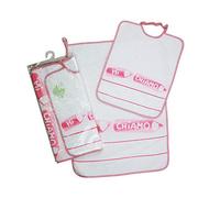 Juego de guardería escolar con colchoneta para bordar, 2 piezas: babero de rizo con goma elástica de 28 x 32 cm y toalla de 40 x 55 cm, tela Aida para bordar el nombre (fucsia)