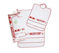 Juego de guardería escolar con colchoneta para bordar, 2 piezas: babero de rizo con goma elástica de 28 x 32 cm y toalla de 40 x 55 cm, tela Aida para bordar el nombre (rojo)