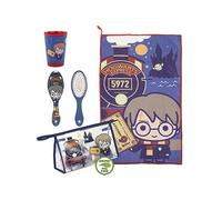Juego de guardería Harry Potter de 3 Piezas de Warner Bros: Toalla, Cepillo y Vaso en Estuche de Belleza sin PVC