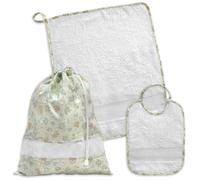 Juego de guardería para bordar en punto de cruz, tres piezas: saco, toallita y babero, juego de guardería de tres piezas con tela Aida, juego de guardería (87 animales verdes)