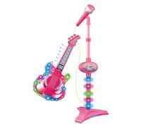 Juego de guitarra para tocar música: kit de instrumentos de cuerda electrónicos, micrófono de audio iluminado, soporte ajustable en altura | Actividad de desarrollo de habilidades creativas para niños