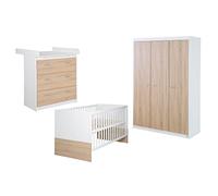 Juego de habitación infantil Gabriella de 3 piezas, bicolor, de cuna de 70 x 140 cm, cómoda con 3 cajones, armario de 3 puertas