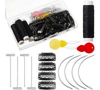 Juego de Hacer Peluca Clip de Extensiones de Pelo de 85 Piezas, Incluye 50 Clips a Presión en U, 10 Agujas Curvas, 20 Pasadores en T, 3 Rollos de Hilo Tejido, 2 Enhebrador para Extensiones de Peluca