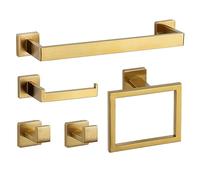 Juego de Hardware de baño Montaje de Pared de Pared Negro Gold de Acero Inoxidable Toalla de Toalla de Toalla de Toalla de Papel Batón Accesorios de baño Accesorios de baño Set, SR, Set de 5 Piezas