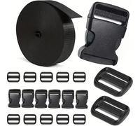 Juego de Hebillas y Correas 1in/2in, 4.3/21,8 yardas cinta nylon gruesa, hebilla plástica ajustable resistente con rápida lateral deslizante en (set combi)