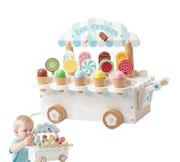 Juego De Helados Para Niños | Carrito De Madera Juego De Imaginación Y Simulación | Juguetes De Cocina Infantil De Postres - Para Fiestas De Cumpleaños, Niños Y Niñas De 3 A 6 Años, Cocina, Supermerca