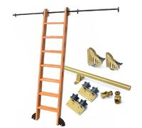 Juego de herrajes para Escalera corrediza retráctil para bibliotecas, riel Redondo (Escalera no incluida) + Ruedas para Piso, de 3.3 a 24 pies, Adecuado para rieles de escaleras de hogar/INT